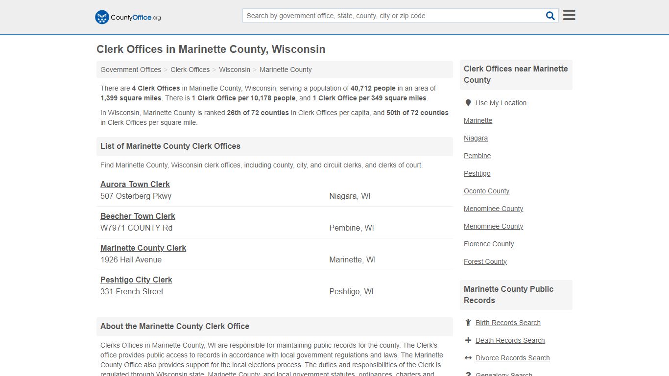 Clerk Offices - Marinette County, WI (County & Court Records)