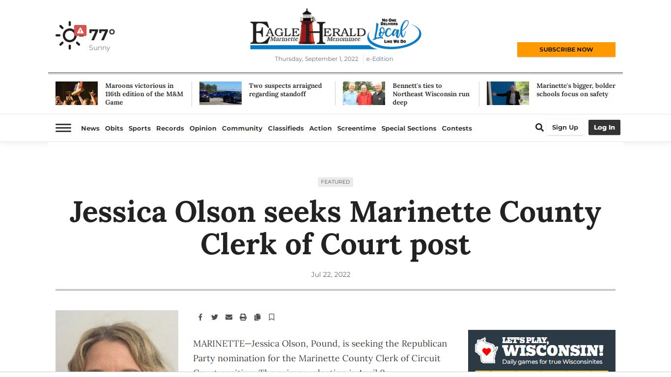 Jessica Olson seeks Marinette County Clerk of Court post