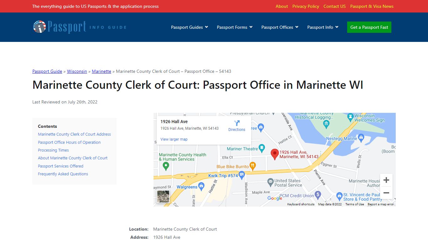 Marinette County Clerk of Court: Passport Office in Marinette WI